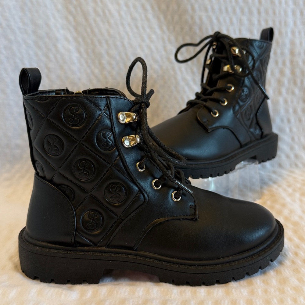 Sam & Libby Girls Quilted Combat Boots Size 12c Kids Black Fashion Moto Shoes